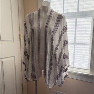 Style Envy White Striped Kimono Swim Coverup